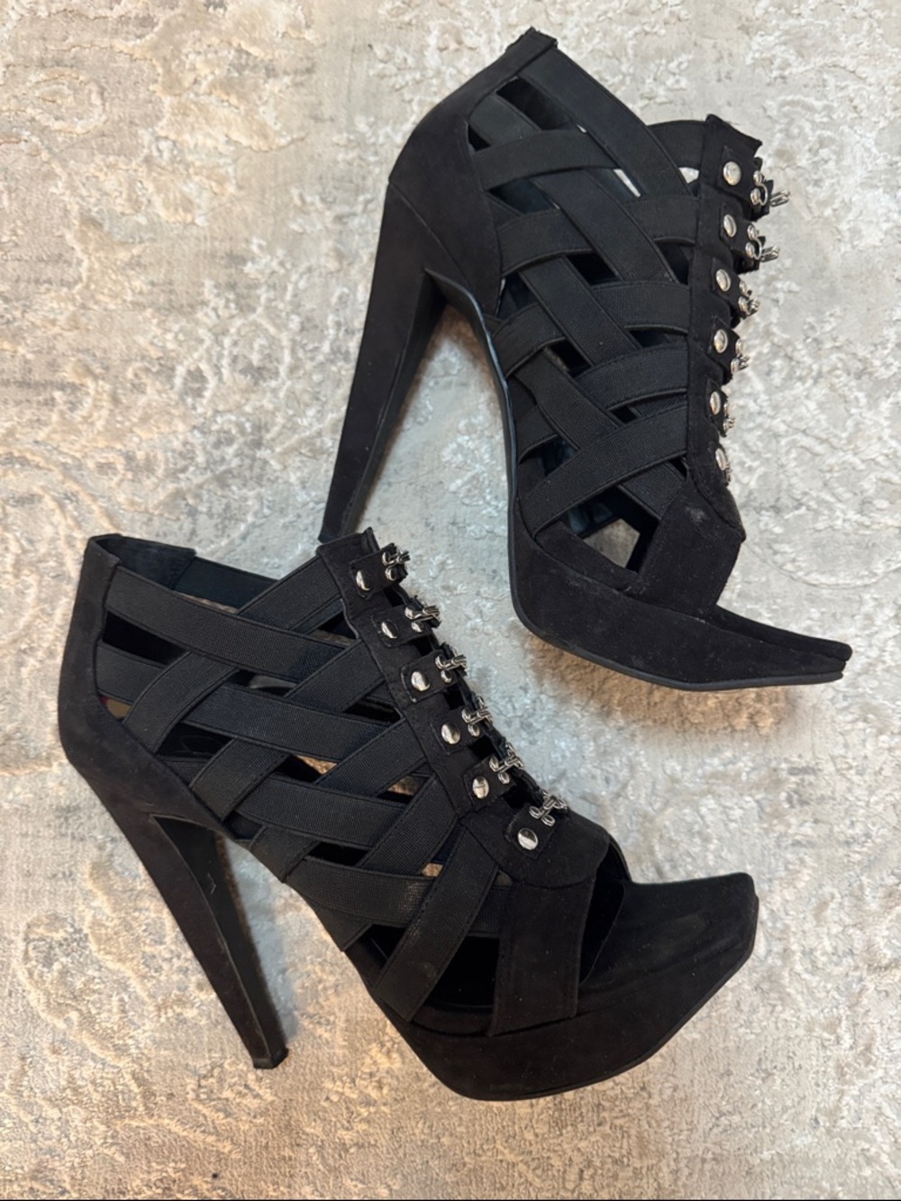Black Strappy Lace-Up High Heel Sandals - Women